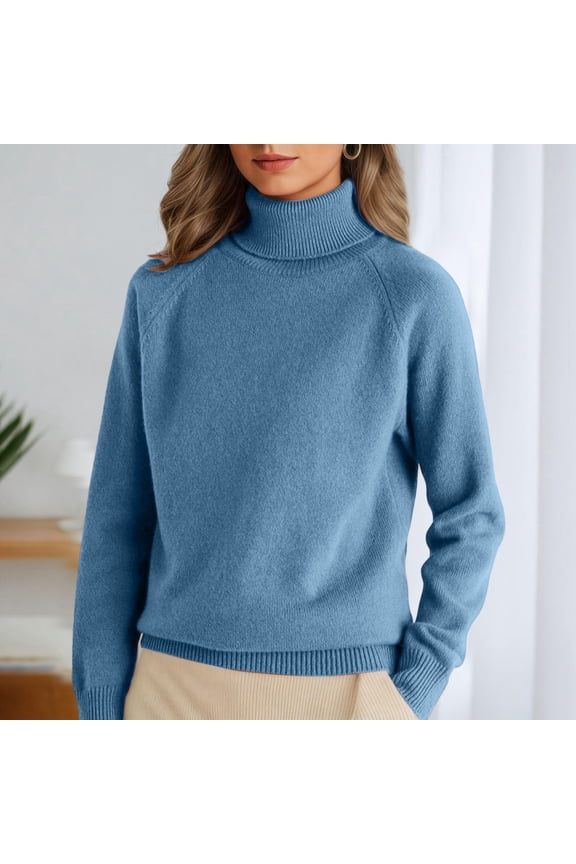 Turtleneck Sweater Women Long Sleeve Mock Neck Sweater Warm Fall Winter Chunky Knit Pullover 2025 Royal Blue S