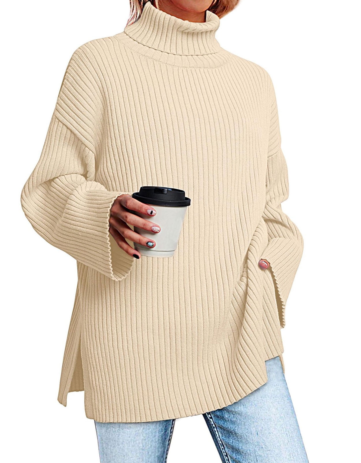 Chunky Knit Sweater Womens Turtleneck Oversized Sweaters Plus Size Lantern Sleeve Chunky Cable Knit Pullover Loose Black Turtleneck Women