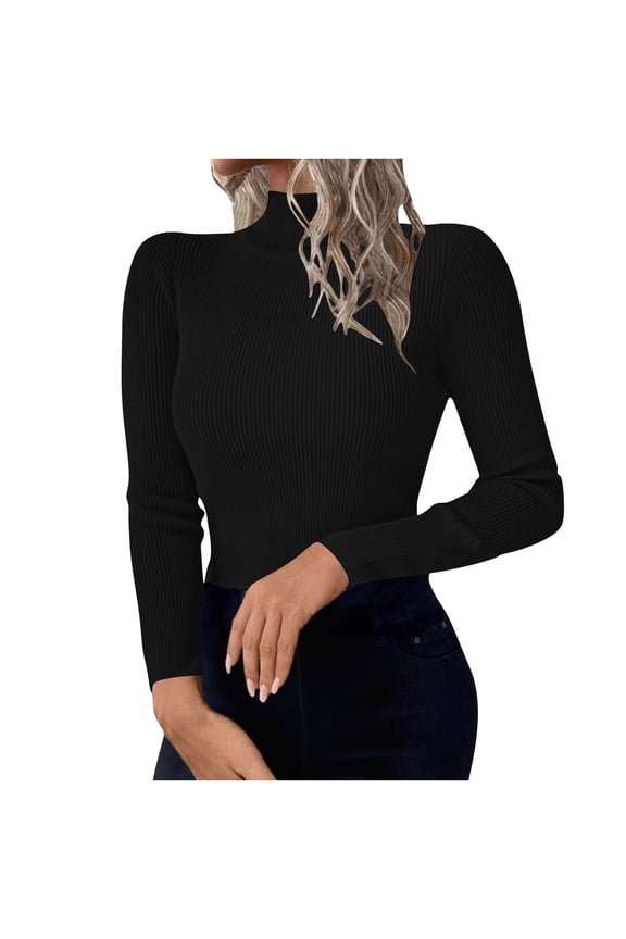 Turtleneck Sweater Women Sevevn Women Ribbed Turtleneck Shirt Long Sleeve Mock Neck Tops Slim Fit Base Layer