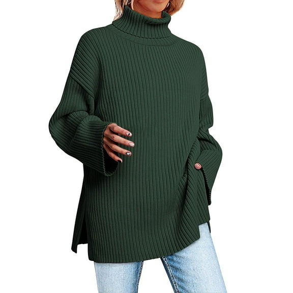 Turtleneck Sweater Women's Oversized Turtleneck Sweater Trendy Ribbed Knit Pullover Tunic Sweater Sweaters For Women