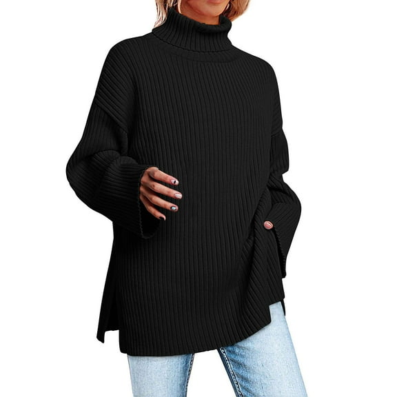 Turtleneck Sweater Women's Oversized Turtleneck Sweater Trendy Ribbed Knit Pullover Tunic Sweater Sweaters For Women