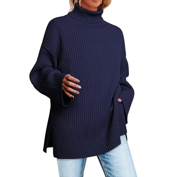 Turtleneck Sweater Women's Oversized Turtleneck Sweater Trendy Ribbed Knit Pullover Tunic Sweater Sweaters For Women
