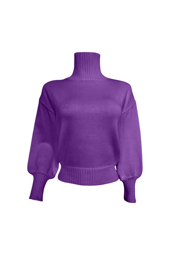 Turtleneck Sweater Women's Solid Color Bubble Sleeve High Neck Fashion Casual Sweater Sweaters For Women