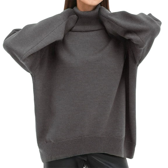 Turtleneck Sweater Women's Turtleneck Sweater Fall Winter Chunky Knitted Pullover High Low Hem Trendy Basic Jumper Top Sweaters For Women
