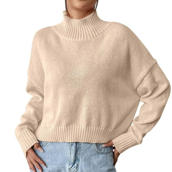 Turtleneck Sweater Womens Turtleneck Sweater Oversized Long Sleeve Knitted Pullover Fall Winter Trendy Basic Jumper Tops Crop Sweaters Sweaters For Women