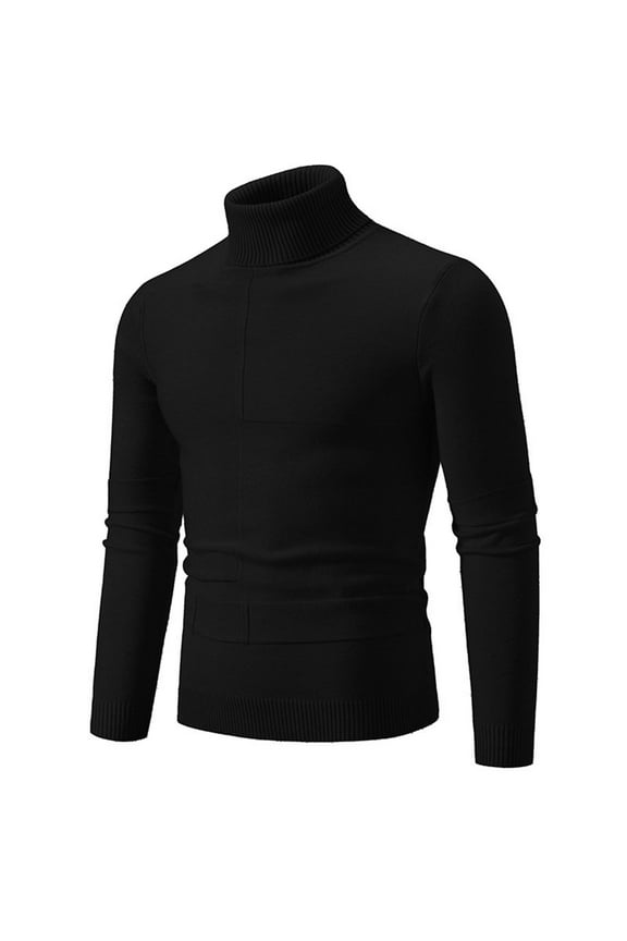 Turtleneck Sweater for Men Trendy Men Fall Winter Warm Pullover Sweatshirts Casual Basic Athletic Tops Long Sleeve Knit Outfit (3XL, Black)