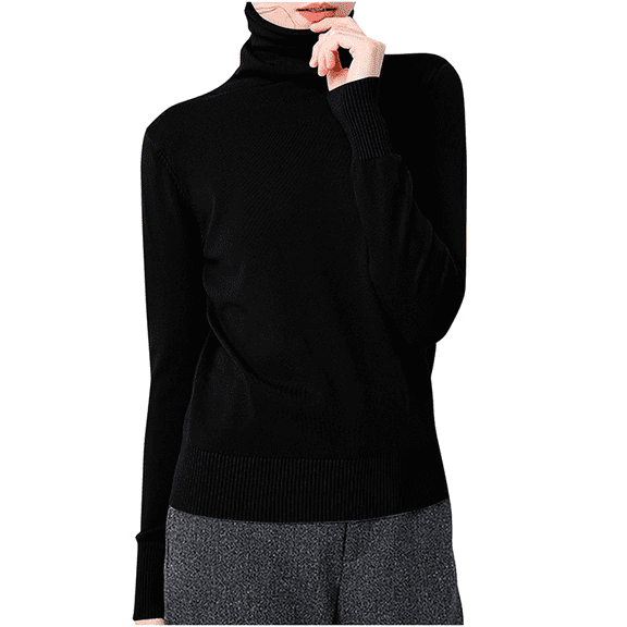 Turtleneck Sweater for Women Fashion Solid Color Casual Knitted Cotton Long Sleeve Warm Wool Tunic Tops Slim Pullover Basic Tops Jumpers Blouse