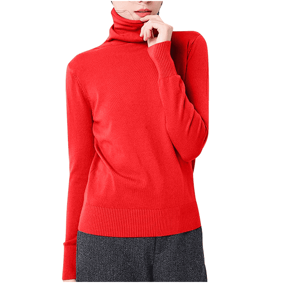 Turtleneck Sweater for Women Fashion Solid Color Casual Knitted Cotton Long Sleeve Warm Wool Tunic Tops Slim Pullover Basic Tops Jumpers Blouse