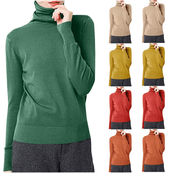 Turtleneck Sweater for Women Fashion Solid Color Casual Knitted Cotton Long Sleeve Warm Wool Tunic Tops Slim Pullover Basic Tops Jumpers Blouse