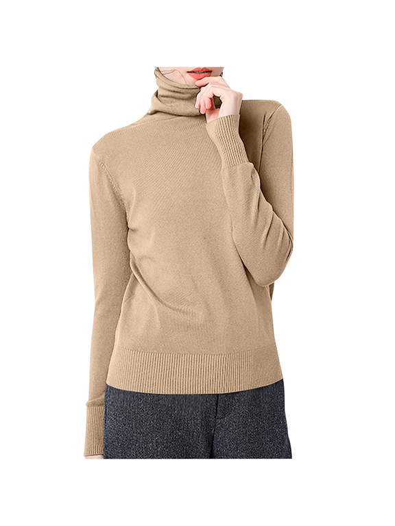 Turtleneck Sweater for Women Fashion Solid Color Casual Knitted Cotton Long Sleeve Warm Wool Tunic Tops Slim Pullover Basic Tops Jumpers Blouse