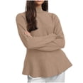 thumbnail image 1 of Turtleneck Sweater for Women Long Sleeve Color Block Curved Hem Solid Knit Pullover Top Khaki XL, 1 of 7