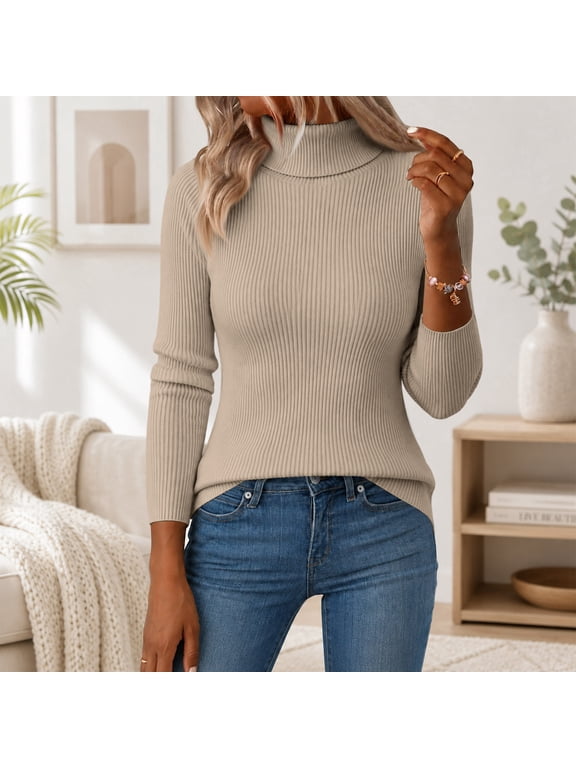 Turtleneck Sweater for Women Long Sleeve Slim Fit Lightweight Base Layer Knit Tops, M