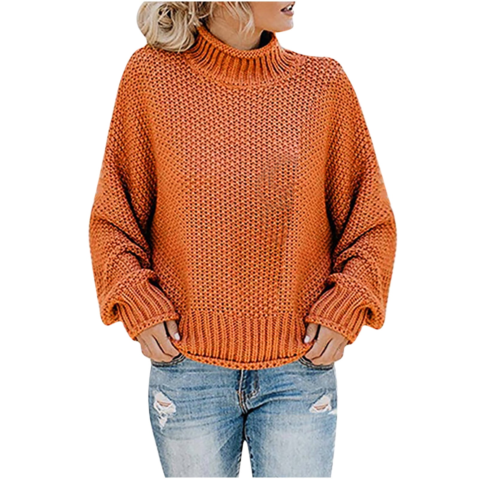 Turtleneck Sweater for Women Ribbed Heavy Sweaters Knitted Warm Fitted ...