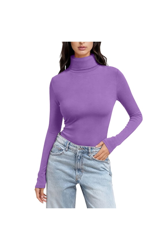 Turtleneck Sweaters for Women Lightweight Shirts Chunky Blouse Knitted Warm Sweater Solid Color Tunic Top Jumper Top Fall Trendy Tops Slim Fitted Ribbed Knit Tops Thermal Underwear Tops 4XL