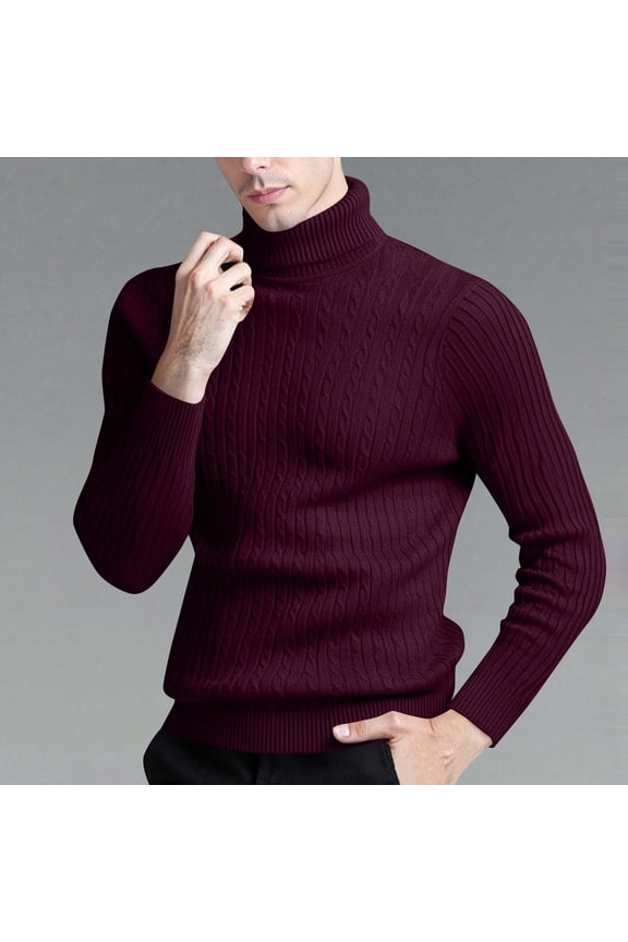 Turtleneck Sweaters for Men Athletic Top Cable Knit Muscle Shirt Casual Stretchy Layering Blouse,M-3XL