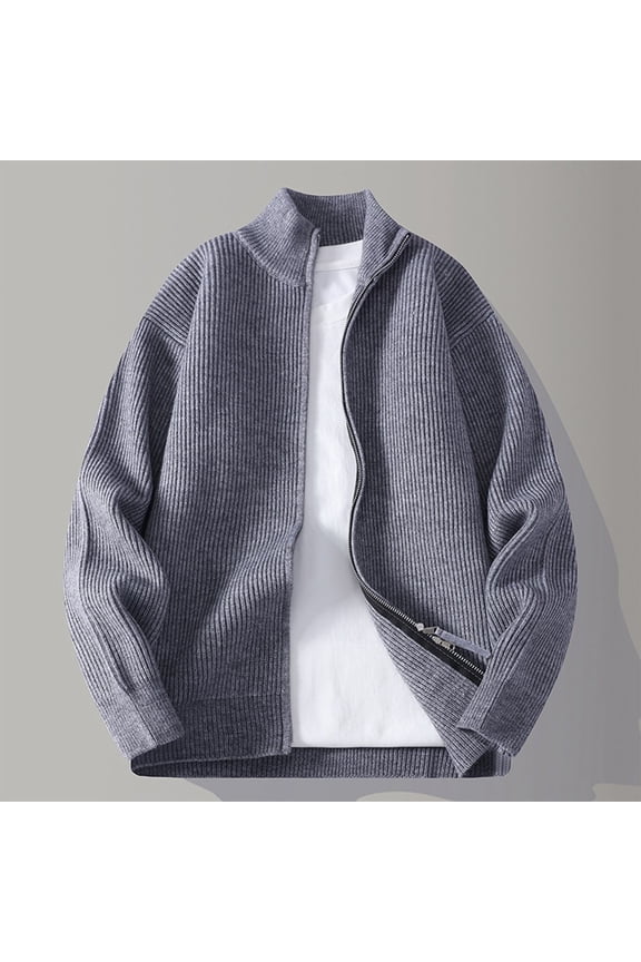 Turtleneck Sweaters for Men Zip Mock Neck Jacket Long Sleeve Cable Knit Full Zipper Embroidered Loose Cardigan