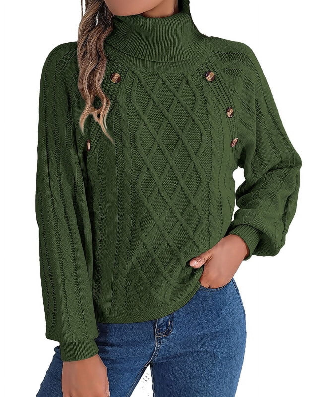 Turtleneck Sweaters for Women 2024 Trendy Button Decorated Cable Knit