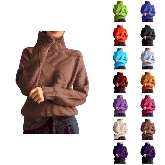 Turtleneck Sweaters for Women 2026 Fall Winter Trendy Long Sleeve Knit Plain Pullover Sweater Jumper Tops