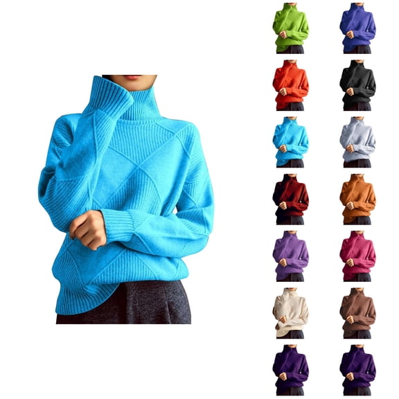 Turtleneck Sweaters for Women 2026 Fall Winter Trendy Long Sleeve Knit Plain Pullover Sweater Jumper Tops