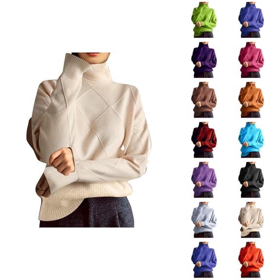 Turtleneck Sweaters for Women 2026 Fall Winter Trendy Long Sleeve Plain Knitted Pullover Sweater Jumper Tops