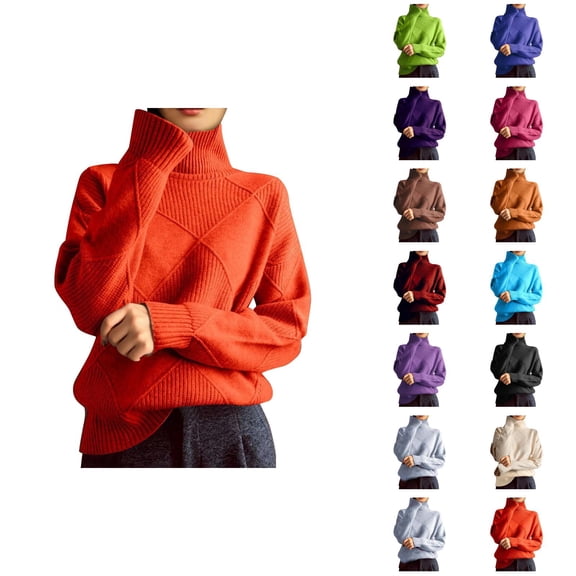 Turtleneck Sweaters for Women 2026 Fall Winter Trendy Long Sleeve Plain Knitted Pullover Sweater Jumper Tops