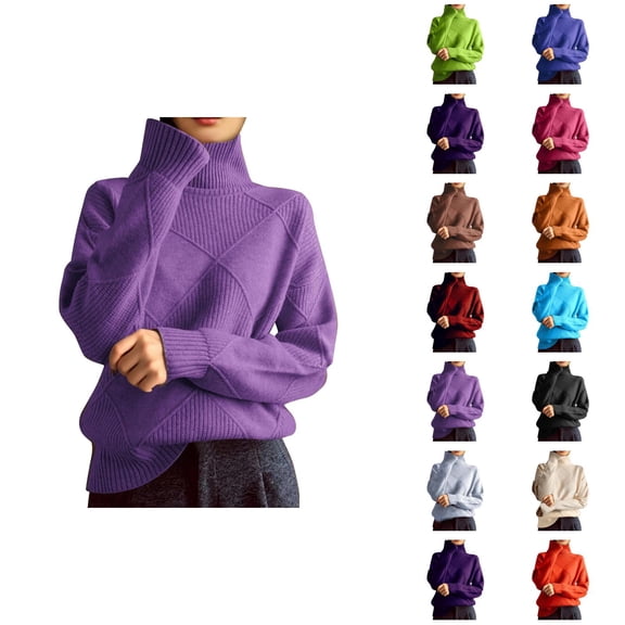 Turtleneck Sweaters for Women 2026 Fall Winter Trendy Long Sleeve Plain Knitted Pullover Sweater Jumper Tops