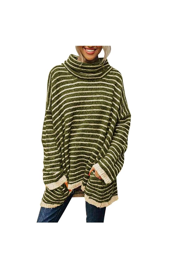 Turtleneck Sweaters for Women Casual Long Sleeve Sweaters Loose Crewneck Knit Solid Pullover Sweater Jumper Tops for Girls Green S
