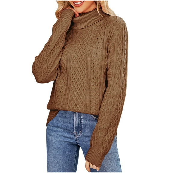 Turtleneck Sweaters for Women Casual Long Sleeve Sweaters Loose Crewneck Knit Solid Pullover Sweater Jumper Tops for Girls Khaki S