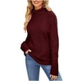 thumbnail image 1 of Turtleneck Sweaters for Women Casual Long Sleeve Sweaters Loose Crewneck Knit Solid Pullover Sweater Jumper Tops for Girls Wine M, 1 of 3