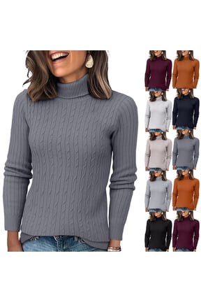 Turtleneck Sweaters for Women Fall Fitted Long Sleeve Ribbed Knit, Basic Casual Pullover Coffee M