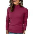 thumbnail image 1 of Turtleneck Sweaters for Women Long Sleeve Dressy Casual Soft Knitted Pullover Tops Fall Winter Clothes Wine XL, 1 of 4