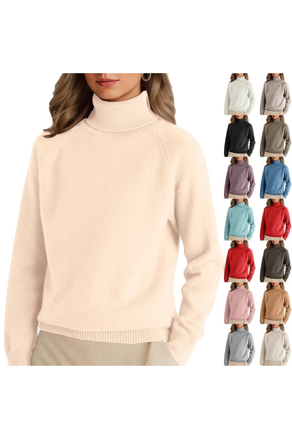 Turtleneck Sweaters for Women Long Sleeve Pullover Tops Lightweight Cozy Warm Knitted Jumper Winter, Beige S