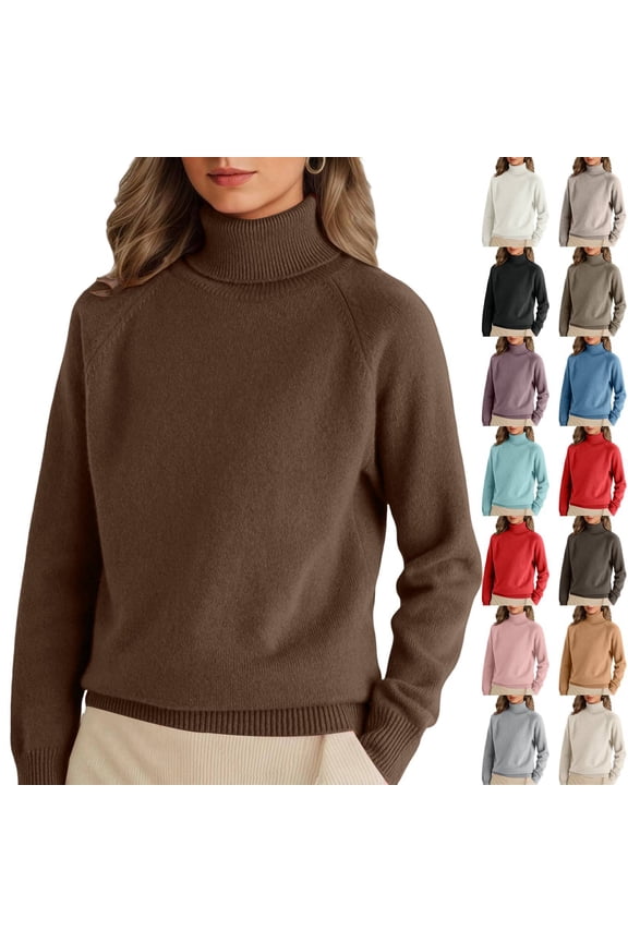 Turtleneck Sweaters for Women Long Sleeve Pullover Tops Lightweight Cozy Warm Knitted Jumper Winter, Coffee M