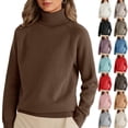 thumbnail image 1 of Turtleneck Sweaters for Women Long Sleeve Pullover Tops Lightweight Cozy Warm Knitted Jumper Winter, Coffee XL, 1 of 5