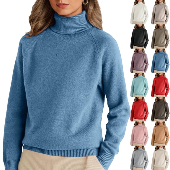 Turtleneck Sweaters for Women Long Sleeve Pullover Tops Lightweight Cozy Warm Knitted Jumper Winter, Royal Blue XL