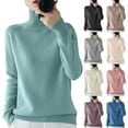 thumbnail image 1 of Turtleneck Sweaters for Women Long Sleeve Soft Knitted, Dressy Casual Fall Winter Pullover Green L, 1 of 4