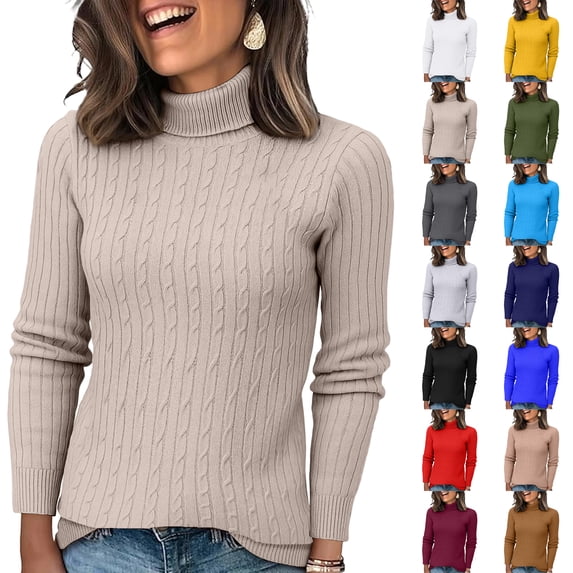 Turtleneck Sweaters for Women - Oversized Fall Winter Long Sleeve Soft Dressy Casual Knit Pullover Tops 2025 Brown 2XL