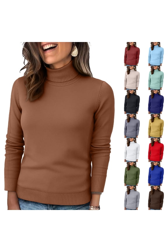 Turtleneck Sweaters for Women - Oversized Fall Winter Long Sleeve Soft Dressy Casual Knit Pullover Tops 2025 Coffee 2XL