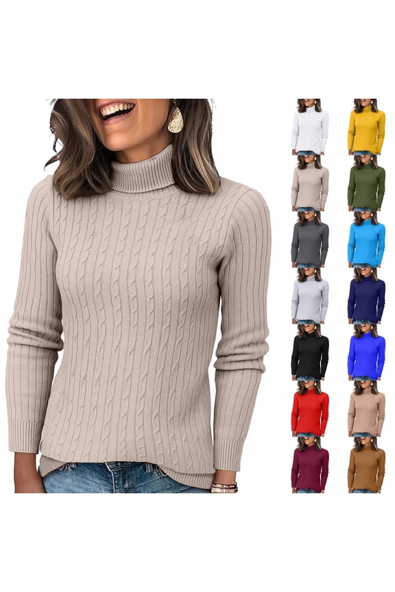 Turtleneck Sweaters for Women - Oversized Fall Winter Long Sleeve Soft Dressy Casual Knit Pullover Tops 2025 Light Brown 2XL