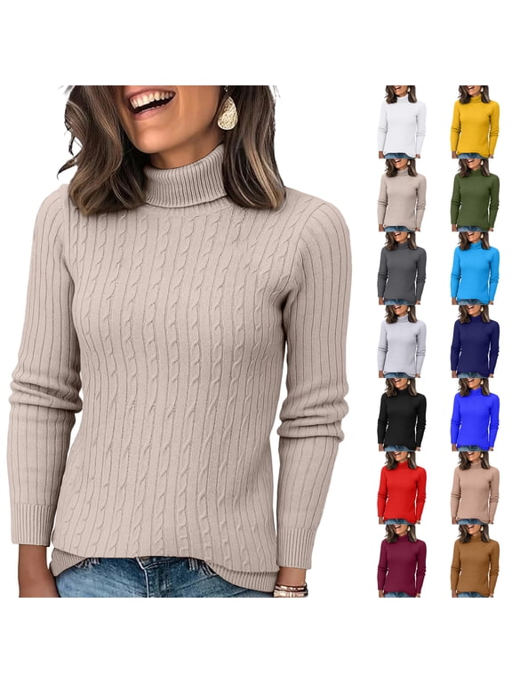 Turtleneck Sweaters for Women - Oversized Fall Winter Long Sleeve Soft Dressy Casual Knit Pullover Tops 2025 Light Brown 2XL