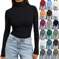 thumbnail image 1 of Turtleneck Sweaters for Women Ribbed Knit Long Sleeve, Slim Fitted Warm Fall Basic Pullover Brown XL, 1 of 7