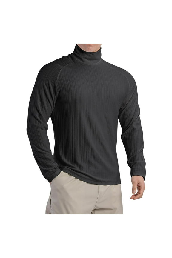 Turtleneck Sweatshirts for Men Stretchy Slim Long Sleeve Shirts Mens Casual Solid Color Pullover Breathable Basic Athletic Workout Tshirts Tops