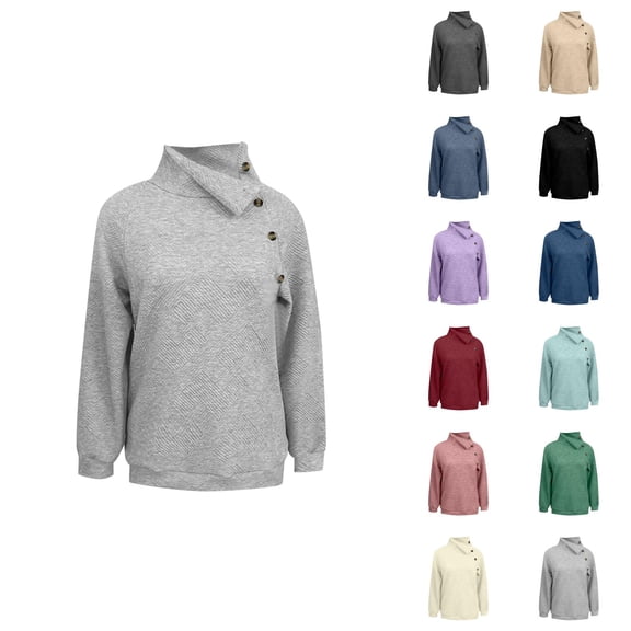 Turtleneck Sweatshirts for Women 2025 Fall Winter Long Sleeve Button Casual Plain Sweatshirt Pullover Tops