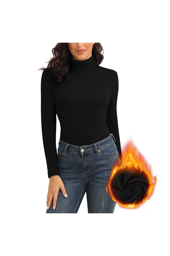 Turtleneck Thermal Shirts for Women Long Sleeve Tops Fleece Lined Shirt Mock Base Layer Underwear Tops