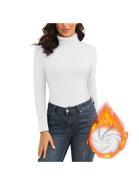 Turtleneck Thermal Shirts for Women Long Sleeve Tops Fleece Lined Shirt Mock Base Layer Underwear Tops