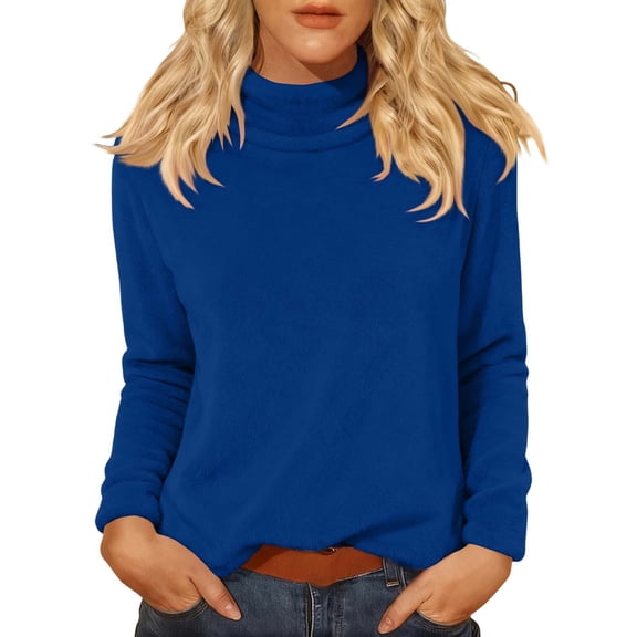 Turtleneck Tops for Women, Yigetop Long Sleeve Shirts for Women Loose Fit Turtleneck Top Casual Fall Tops Lightweight Warm Sweaters Work Tops for Women Blue L
