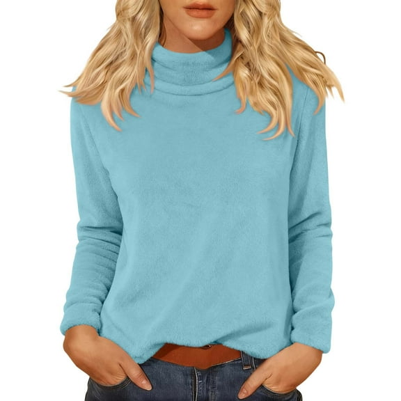 Turtleneck Tops for Women, Yigetop Long Sleeve Shirts for Women Loose Fit Turtleneck Top Casual Fall Tops Lightweight Warm Sweaters Work Tops for Women Sky Blue S