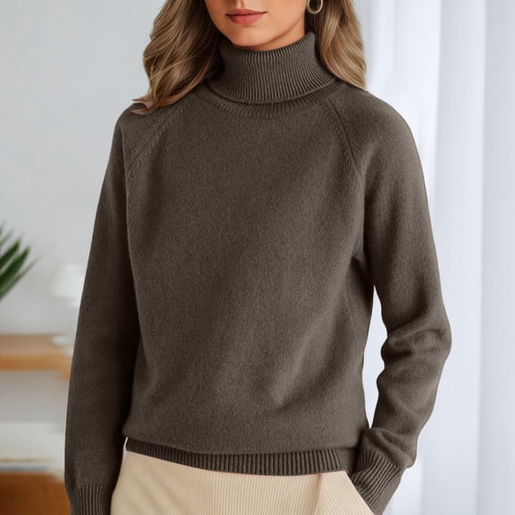 Turtleneck Tops for Women Sweaters Long Sleeve Jumper Knitted Pullover Warm Sweater 2025 Coffee L