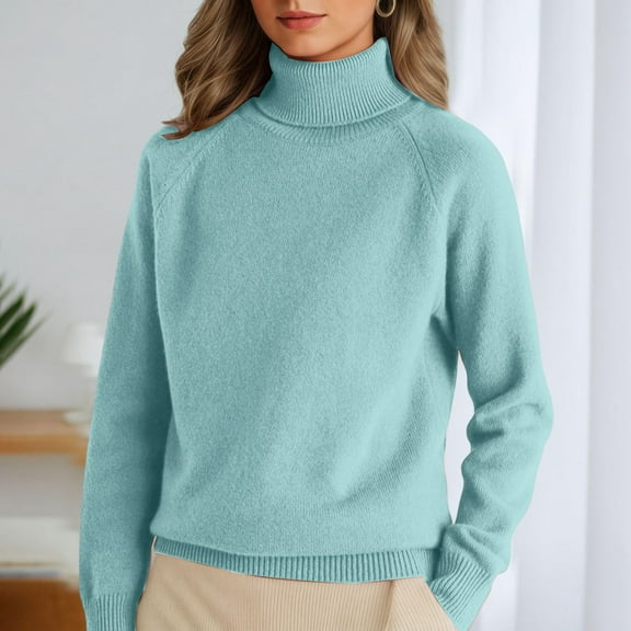 Turtleneck Tops for Women Sweaters Long Sleeve Jumper Knitted Pullover Warm Sweater 2025 Turquoise L