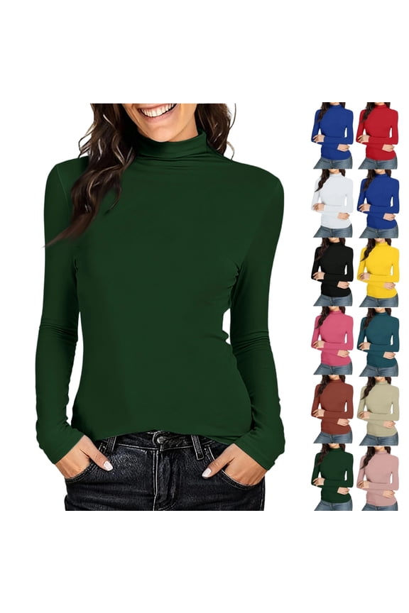 Turtleneck Tops for Women - Long Sleeve Shirts Stretch Slim Fit Fall Fashion Basic Underwear Top Winter Clothes 2025(Dark Green,XXL)